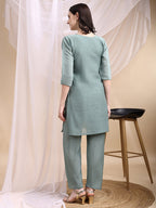 Hand Embroidered & Painted Kurta With Pant, Green - Hiral Fashion - Distacart