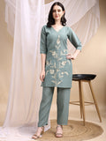 Hand Embroidered & Painted Kurta With Pant, Green - Hiral Fashion - Distacart