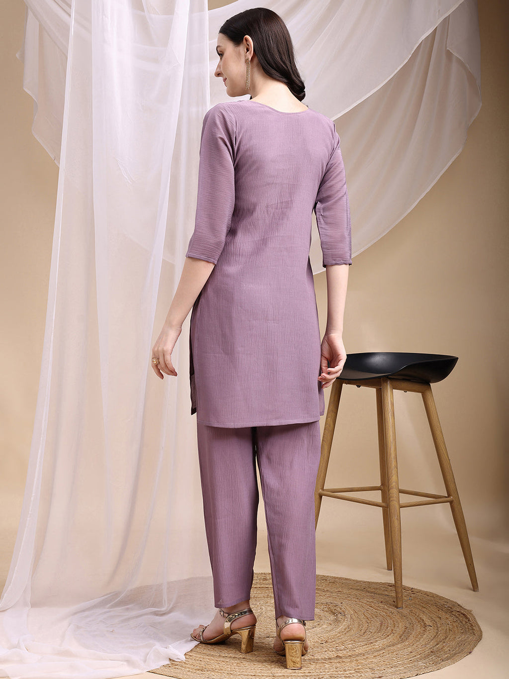 Hand Embroidered & Painted Kurta With Pant, Lavender - Hiral Fashion - Distacart