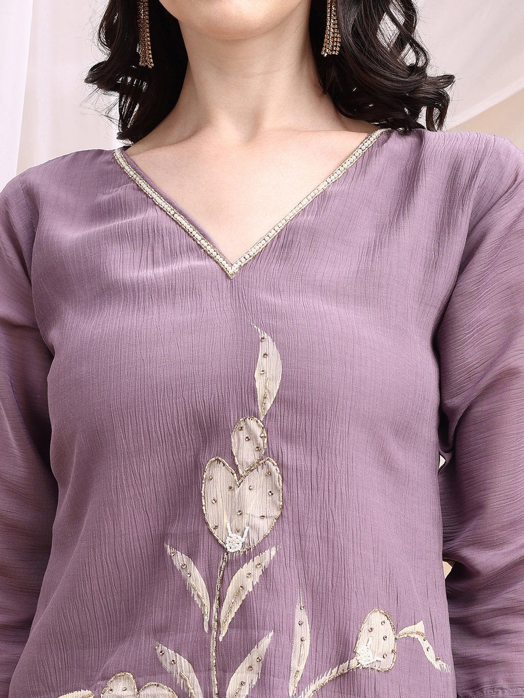Hand Embroidered & Painted Kurta With Pant, Lavender - Hiral Fashion - Distacart
