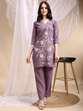 Hand Embroidered & Painted Kurta With Pant, Lavender - Hiral Fashion - Distacart