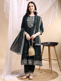 Embroidered Anarkali Kurta With Pant & Embroidered Dupatta, Bottle-Green - Hiral Fashion - Distacart