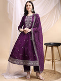 Embroidered Anarkali Kurta With Pant & Embroidered Dupatta, Purple - Hiral Fashion - Distacart