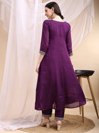 Embroidered Anarkali Kurta With Pant & Embroidered Dupatta, Purple - Hiral Fashion - Distacart
