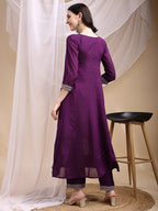 Embroidered Anarkali Kurta With Pant & Embroidered Dupatta, Purple - Hiral Fashion - Distacart