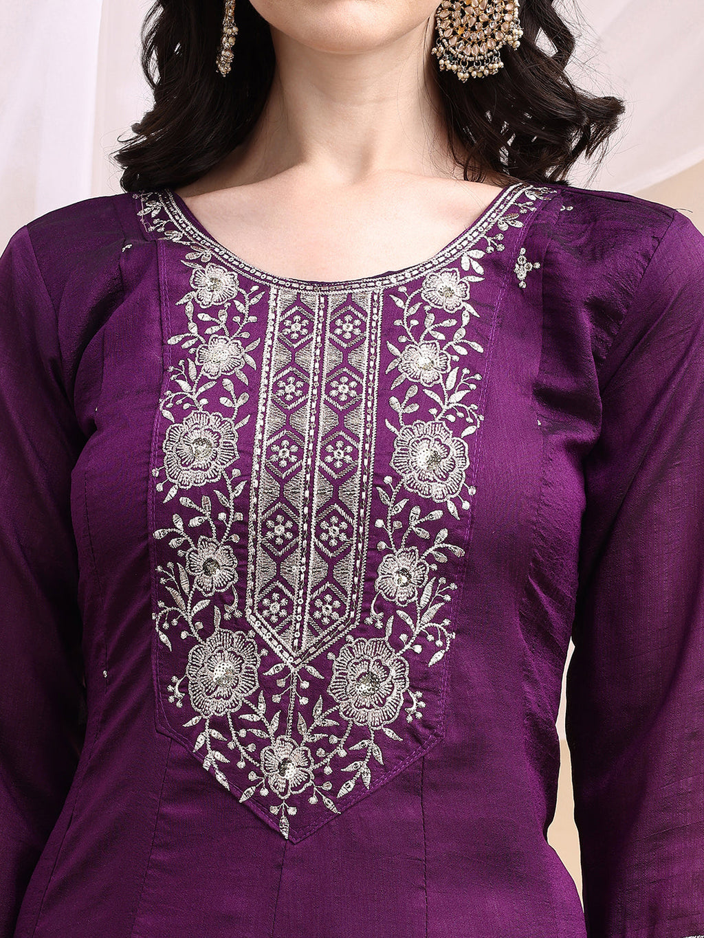 Embroidered Anarkali Kurta With Pant & Embroidered Dupatta, Purple - Hiral Fashion - Distacart