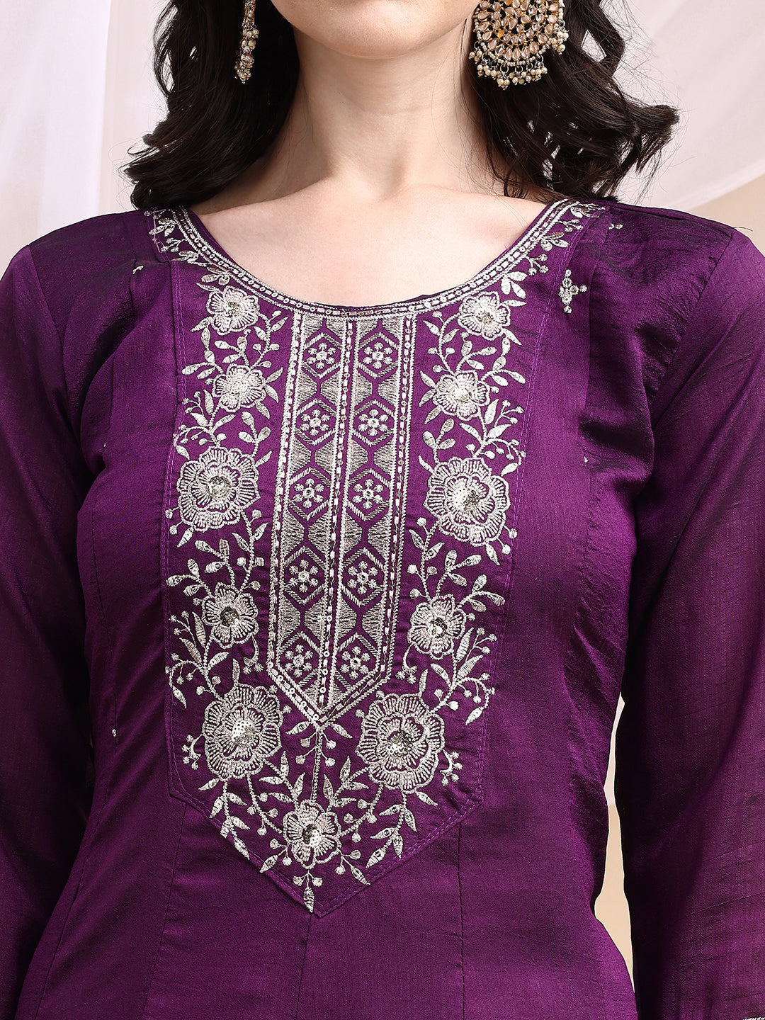 Embroidered Anarkali Kurta With Pant & Embroidered Dupatta, Purple - Hiral Fashion - Distacart