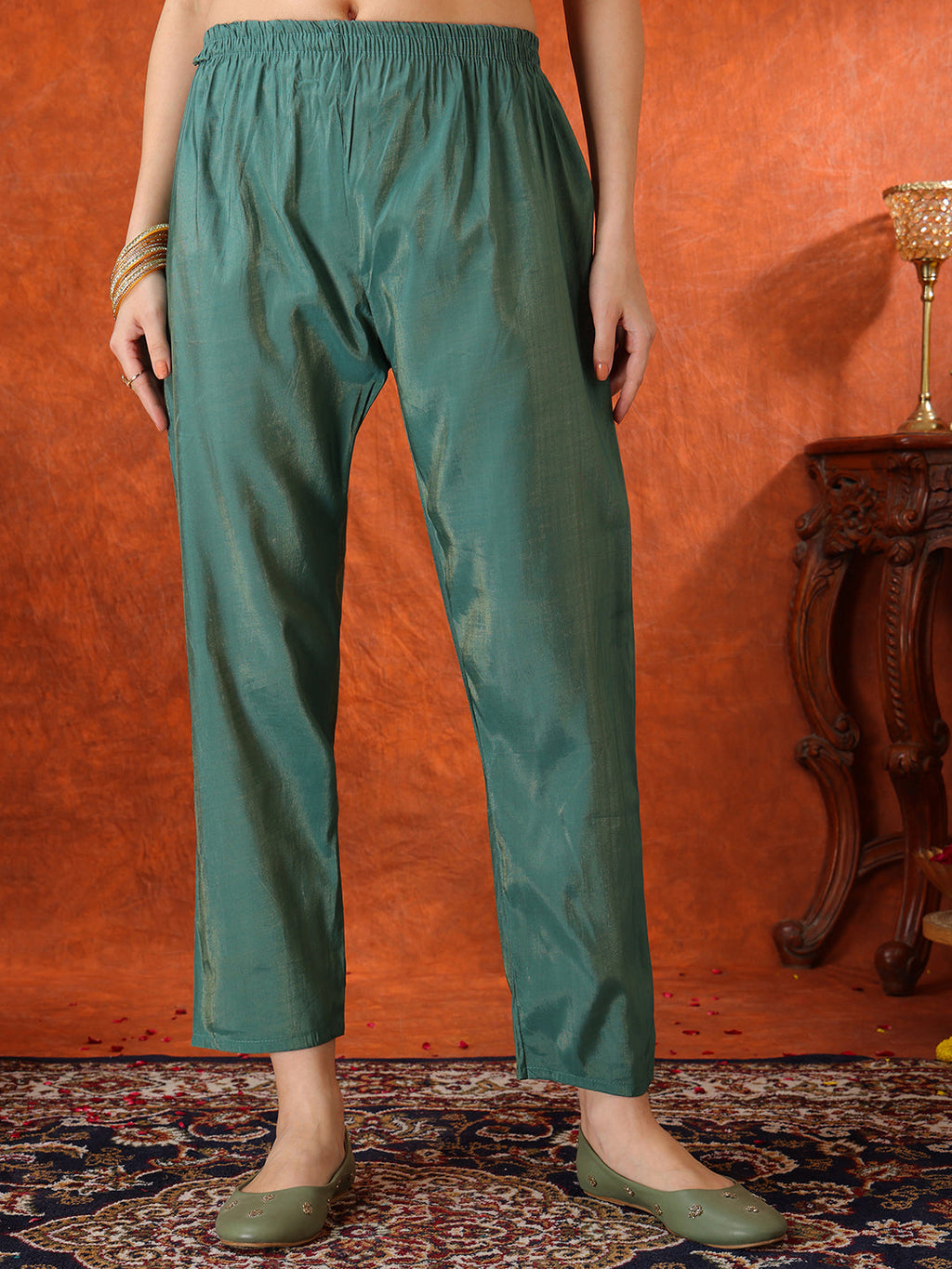 Sequin Embroidered Kurta With Pant & Embroidered Organza Dupatta, Green - Hiral Fashion - Distacart