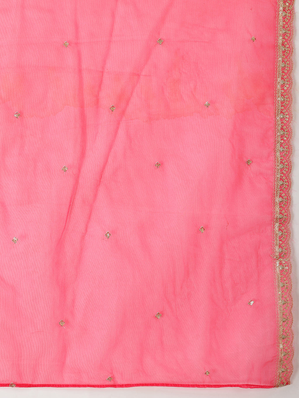 Sequin Embroidered Kurta With Pant & Embroidered Organza Dupatta, Pink - Hiral Fashion - Distacart