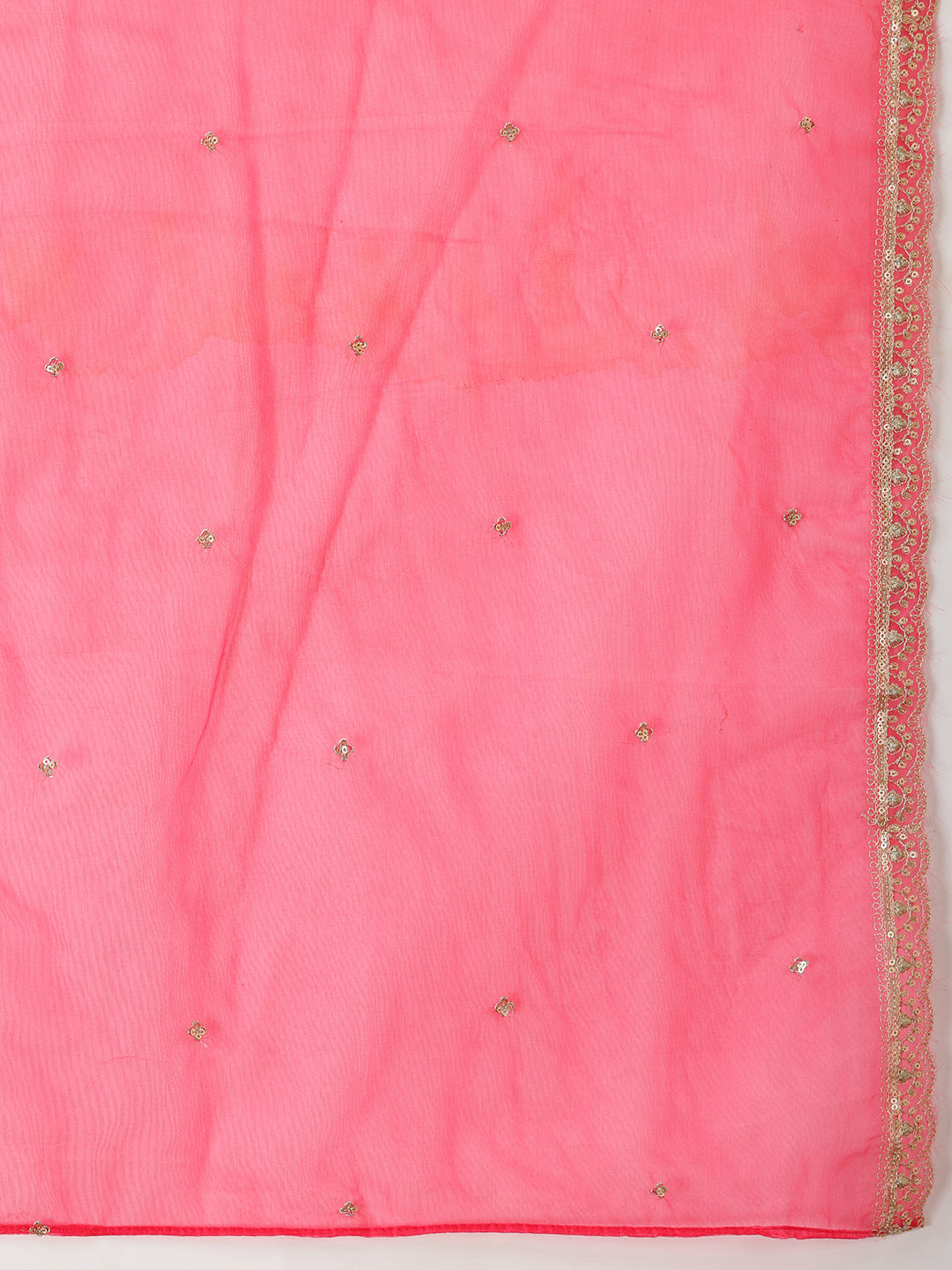 Sequin Embroidered Kurta With Pant & Embroidered Organza Dupatta, Pink - Hiral Fashion - Distacart