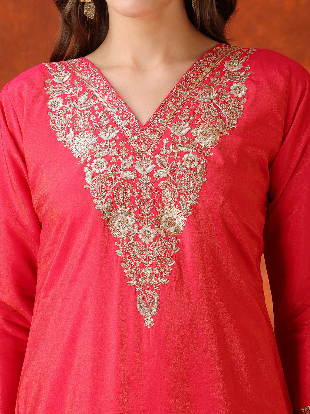 Sequin Embroidered Kurta With Pant & Embroidered Organza Dupatta, Pink - Hiral Fashion - Distacart