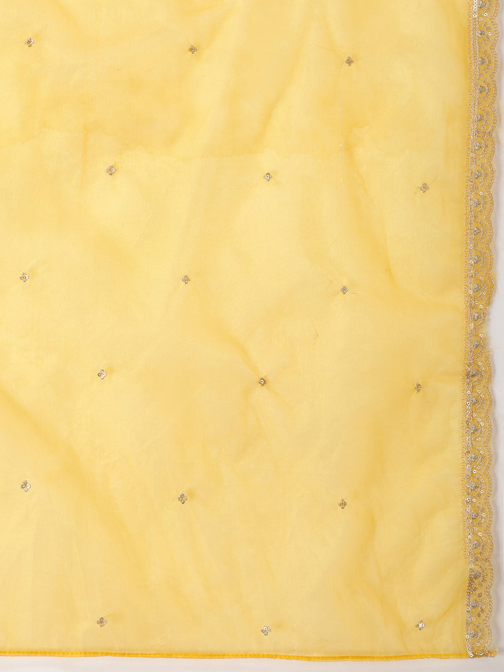 Sequin Embroidered Kurta With Pant & Embroidered Organza Dupatta, Yellow - Hiral Fashion - Distacart
