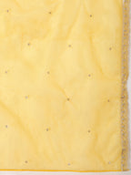 Sequin Embroidered Kurta With Pant & Embroidered Organza Dupatta, Yellow - Hiral Fashion - Distacart