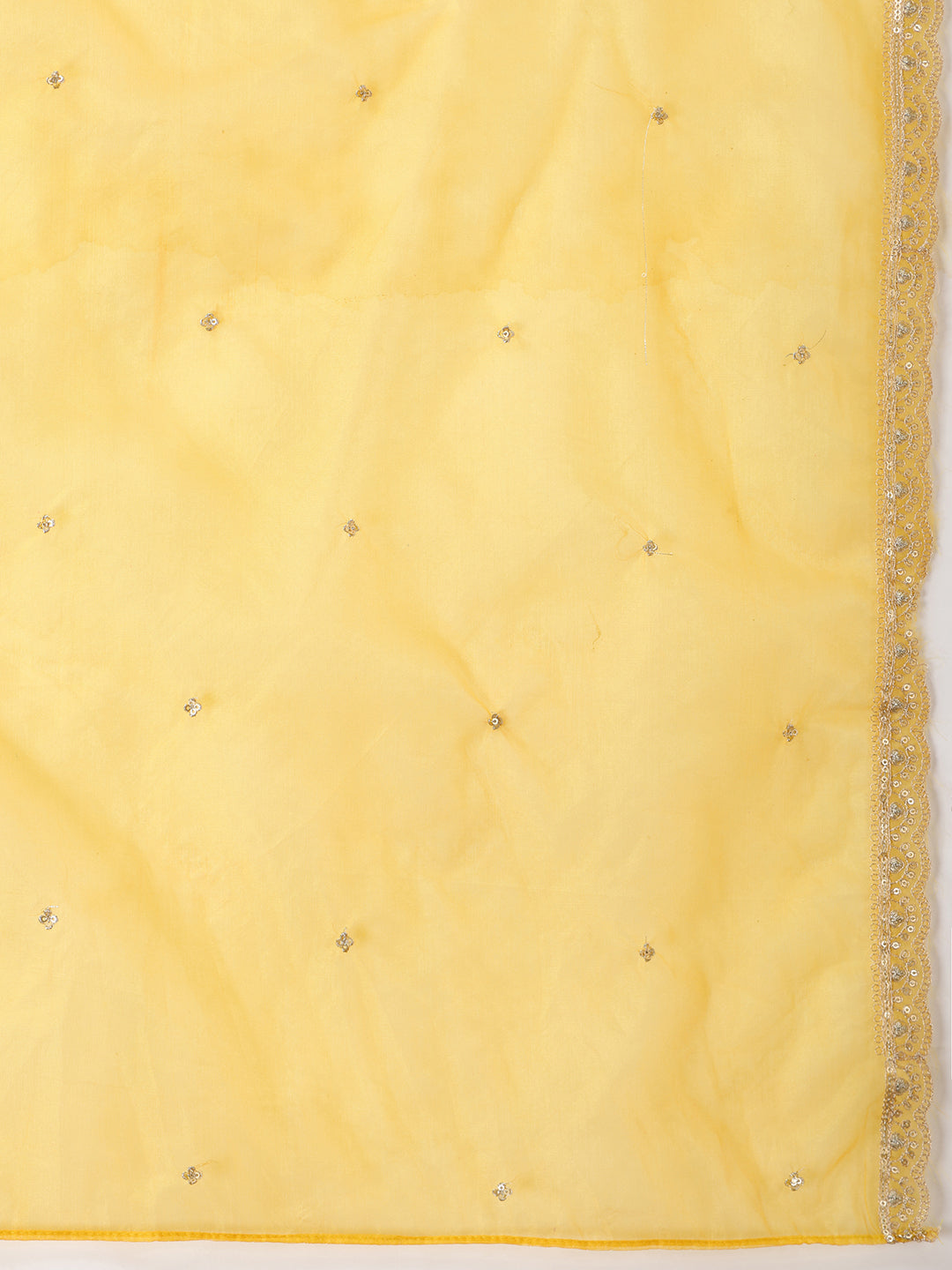 Sequin Embroidered Kurta With Pant & Embroidered Organza Dupatta, Yellow - Hiral Fashion - Distacart