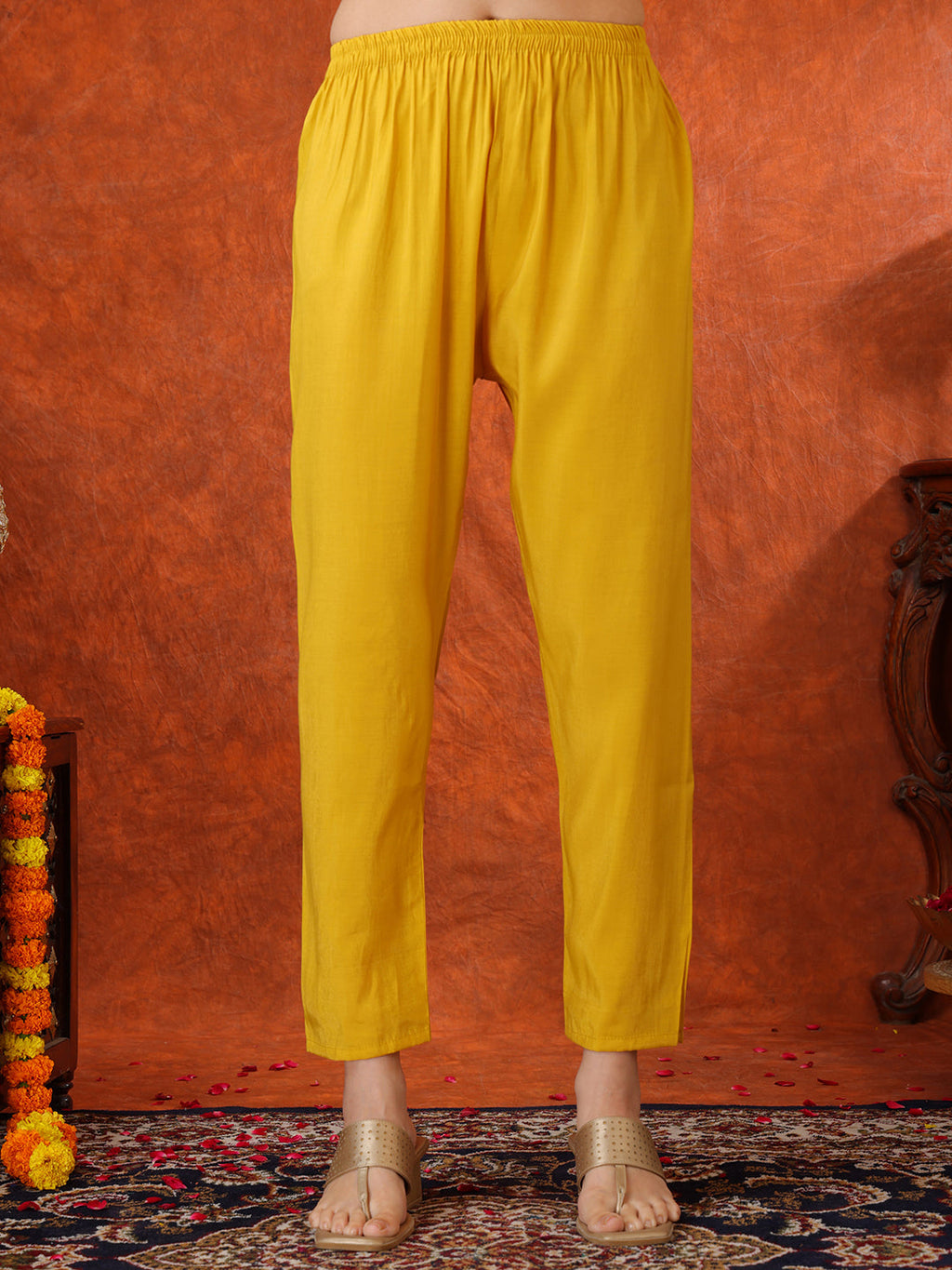 Sequin Embroidered Kurta With Pant & Embroidered Organza Dupatta, Yellow - Hiral Fashion - Distacart