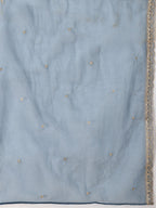 Sequin Embroidered Kurta With Pant & Embroidered Organza Dupatta, Teal - Hiral Fashion - Distacart
