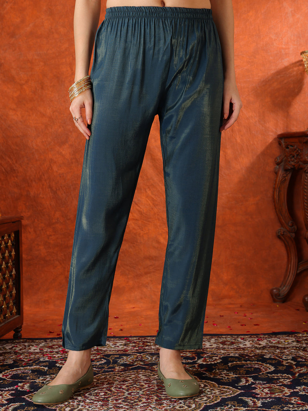Sequin Embroidered Kurta With Pant & Embroidered Organza Dupatta, Teal - Hiral Fashion - Distacart