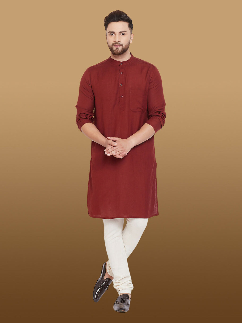 Even Apparels Men's Pure Cotton Maroon Kurta