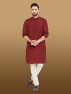 Even Apparels Men's Pure Cotton Maroon Kurta