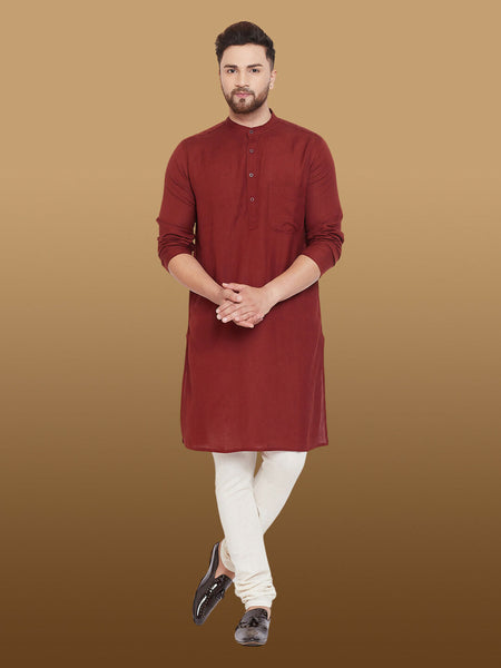 Even Apparels Men's Pure Cotton Maroon Kurta