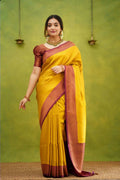 DEIANA'S Beautiful Designer Golden zari Soft Lichi Silk Saree - Yellow