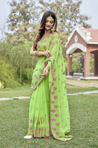 Vamsee Rashmika 2.0 Green Georgette Silk Saree
