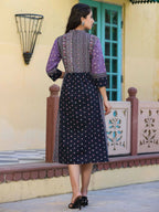 Juniper Women's Lavender Printed Embroidered Flared Dress - Distacart