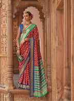 Maroon Silk Geometric Printed Saree With Unstitched Blouse Piece - Aanchal