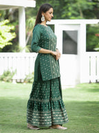 Juniper Green Mono Viscose Festive Wear Printed Straight Kurta Sharara Dupatta Set - Distacart