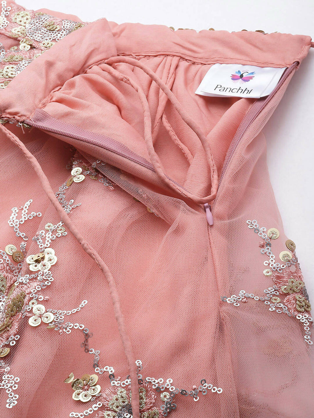 House of Panchhi Pink Net Sequins Embroideried Lehenga