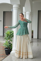 Teeya Creation Green And White Colour Cotton Printed Navratri Lehenga Choli