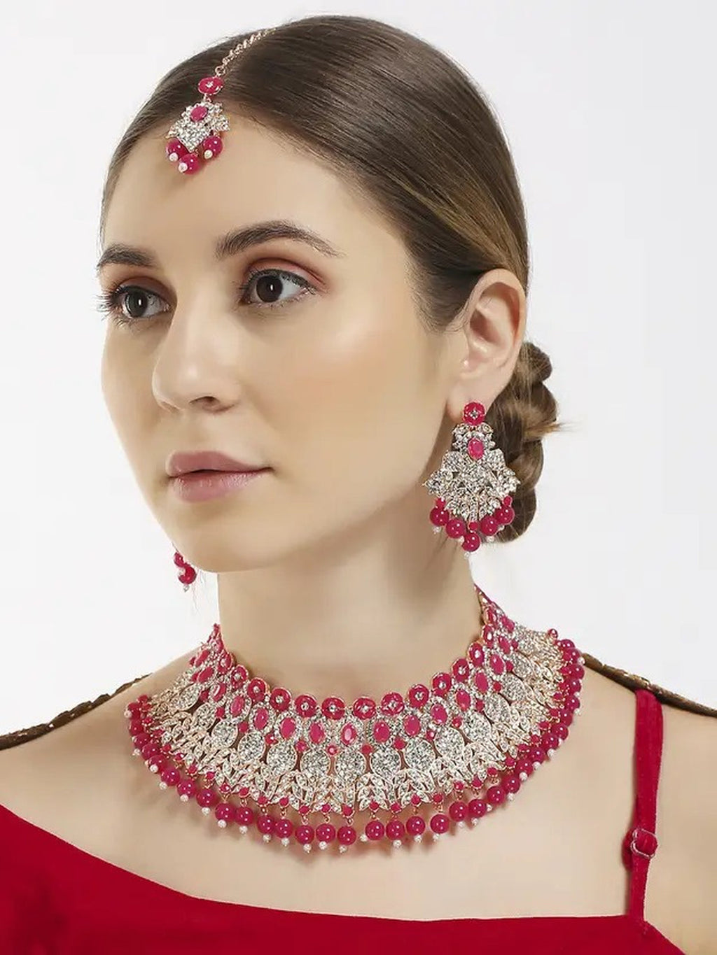 Jewel City Beads Choker Necklace Set with Earrings for Women – Silver-Tone Bridal & Party Wear Jewelry