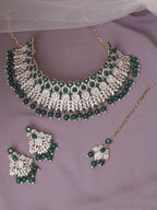 Jewel City Beads Choker Necklace Set with Earrings for Women – Silver-Tone Bridal & Party Wear Jewelry