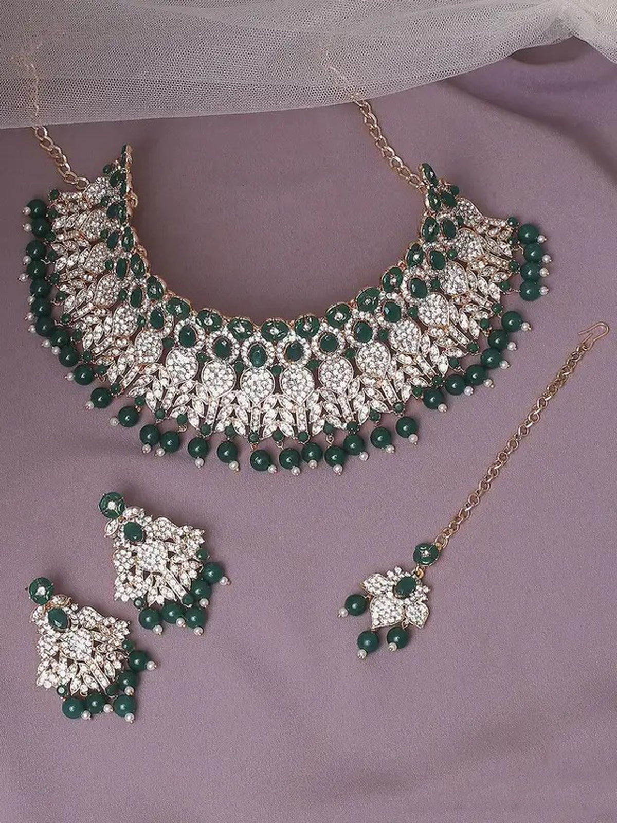 Jewel City Beads Choker Necklace Set with Earrings for Women – Silver-Tone Bridal & Party Wear Jewelry