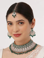 Jewel City Beads Choker Necklace Set with Earrings for Women – Silver-Tone Bridal & Party Wear Jewelry