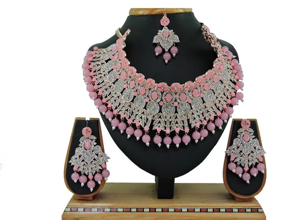 Jewel City Beads Choker Necklace Set with Earrings for Women – Silver-Tone Bridal & Party Wear Jewelry
