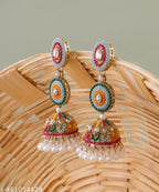 Jewel City Vibrant Multicolor Traditional Jhumka Earrings for Women & Girls | Handcrafted Ethnic Gold-Plated Dangler Jewelry - Distacart