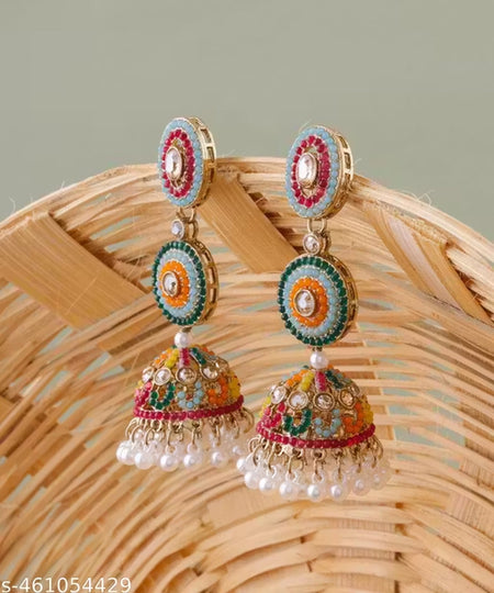 Jewel City Vibrant Multicolor Traditional Jhumka Earrings for Women & Girls | Handcrafted Ethnic Gold-Plated Dangler Jewelry