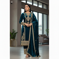 Teeya Creation Teal Color Velvet Fabric Designer Embroidery Work Suit - Distacart