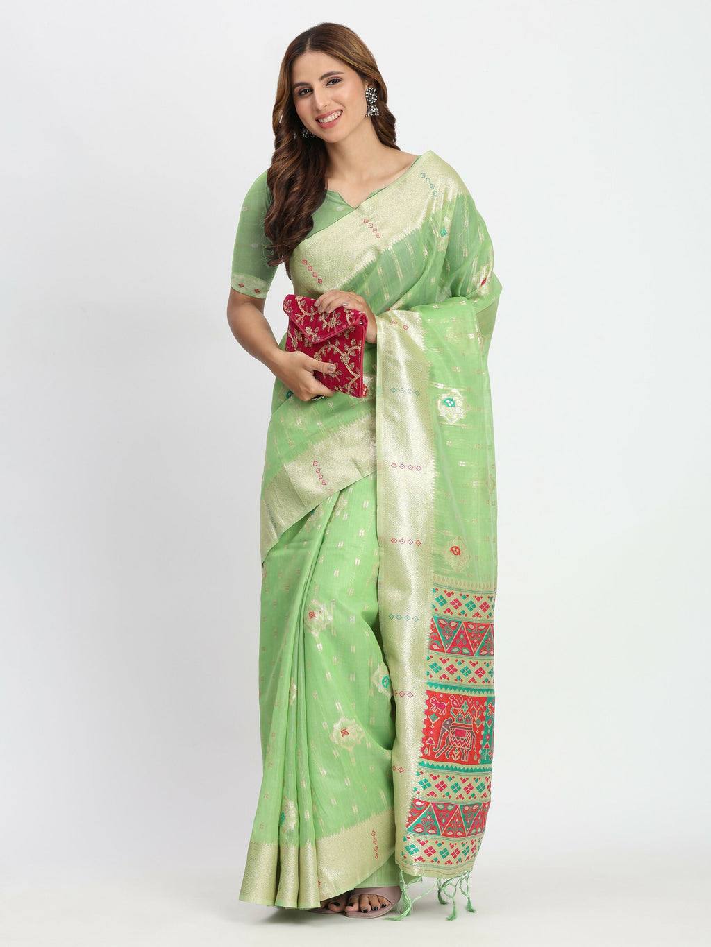 Shree Shyam Fashion Linen Cotton Light Green Saree - Distacart