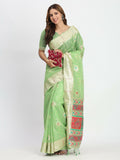 Shree Shyam Fashion Linen Cotton Light Green Saree - Distacart