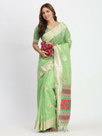 Shree Shyam Fashion Linen Cotton Light Green Saree - Distacart