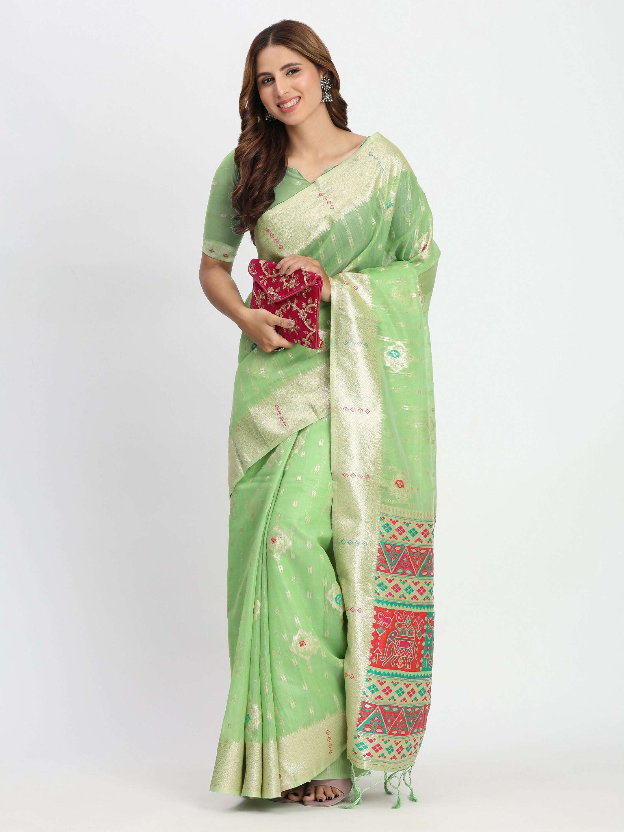Shree Shyam Fashion Linen Cotton Light Green Saree - Distacart