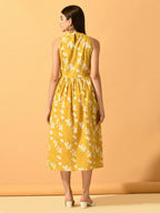 Myshka Women's Yellow Fit and Flare Party Dress - Distacart