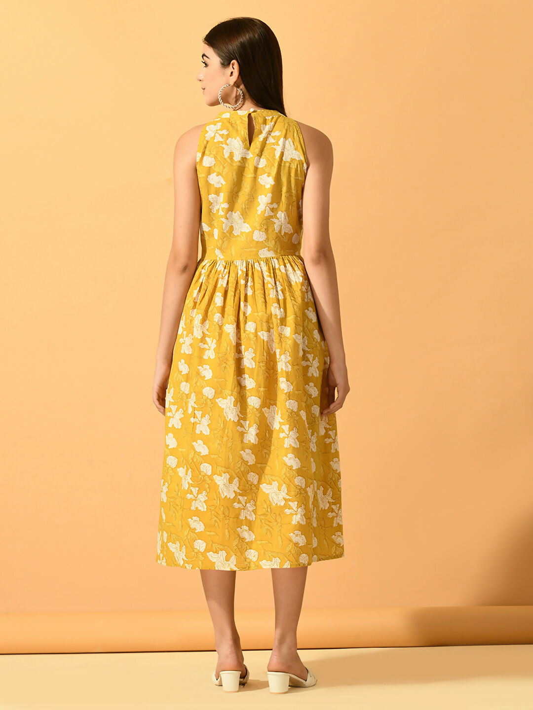 Myshka Women's Yellow Fit and Flare Party Dress - Distacart