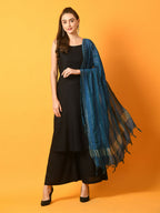 Myshka Women's Black Solid Anarkali Party Kurta Set With Dupatta