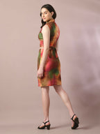 Myshka Women's Multi Printed Shawl Neck Party Top With Skirt Co-ord set