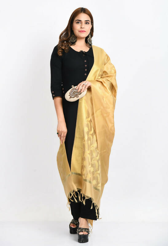 Mominos Fashion Moeza Women's Banarsi Silk Floral Woven Design Golden Dupatta - Distacart