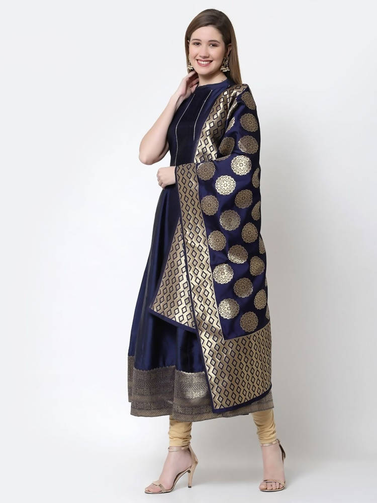 Myshka Blue Color Silk blend Solid Anarkali Gown With Dupatta