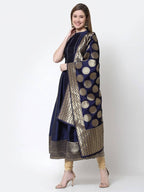 Myshka Blue Color Silk blend Solid Anarkali Gown With Dupatta